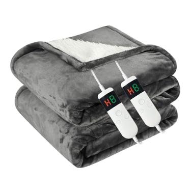 Imagem de PENGZHU TECHNOLOGY Cobertor elétrico aquecido, cobertor de flanela macia com 8 horas de desligamento automático, 10 níveis de aquecimento rápido, lavável na máquina, cobertor aquecido sherpa com
