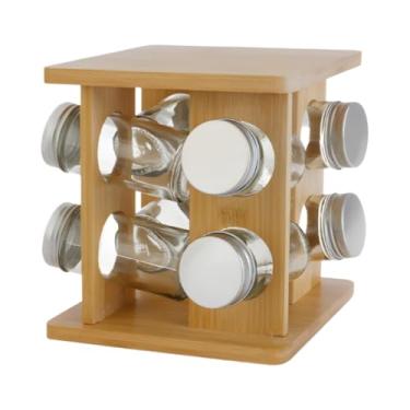 Imagem de Porta Condimentos Giratório Organizador Temperos 8 Peças Bambu
