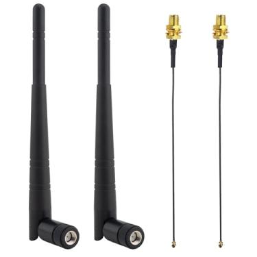 Imagem de Kaunosta Antena Bluetooth WiFi 2,4 GHz 3dBi RP-SMA macho antena dobrável + 17 cm U.FL IPX para RP-SMA cabo pigtail fêmea para roteador, dispositivos de rede sem fio, PC desktop, adaptador USB, câmera