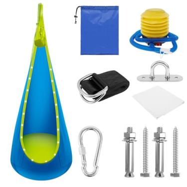 Imagem de DJAPWPX - Assento giratório com faixa de luz LED, rede inflável ajustável e confortável, versátil e fácil de instalar para uso interno e externo (azul)