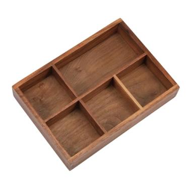 Imagem de Organizador de saquinhos de chá de madeira premium com 5 compartimentos práticos, design multiuso, organizador de saquinhos de chá empilháveis para cozinha e despensa, perfeito para pacotes de café