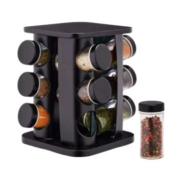 Imagem de Porta Temperos Condimentos Giratório 12 E 6 Potes De Vidro Com Tampa Dosadora Etiquetas (12 POTES)