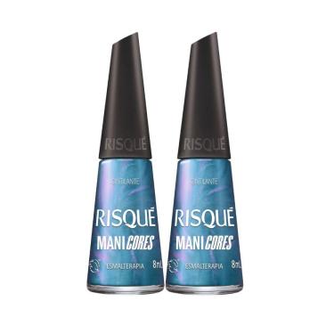 Imagem de Kit 2 Esmalte Azul Risqué ManiCores Esmalterapia Cintilante 8ml