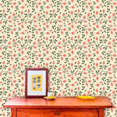 Imagem de Papel de Parede Adesivo Lavável  Floral Xadrez Vintage