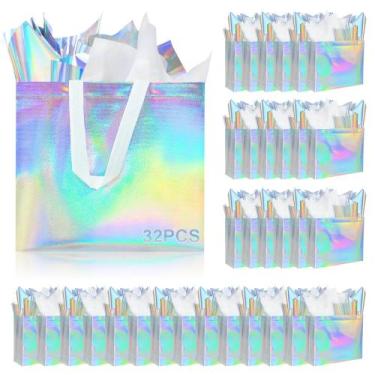 Imagem de Sacos de presente ZIFTY, iridescentes, reutilizáveis, não tecidos, 32 