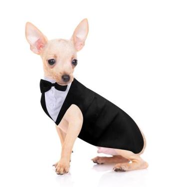 Imagem de Conjunto de smoking e bandana para cães Weewooday, terno de casamento 