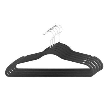 Imagem de Kit 5 Cabides Aveludados Pretos Adulto 41,5cm Para Guarda Roupa Armári