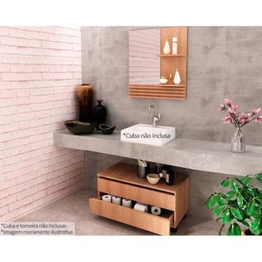 Imagem de Conjunto de Banheiro com Rodízio e Armário com Espelho Amêndoa - Tecno Mobili