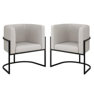 Imagem de Kit 02 Poltronas Lua Sala Decorativa Base Ferro Preto Corino Cor:bege