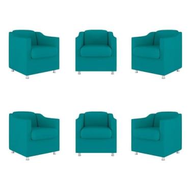 Imagem de Kit 6 Cadeiras Poltronas Decorativas Espera Clinica Dentista Cor:azul Turquesa