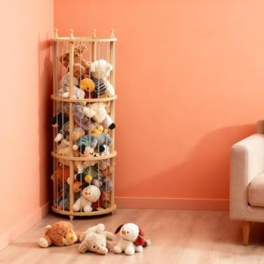 Imagem de sugitek Organizador extra grande de armazenamento de animais de pelúcia com rede de basquete, organizador de brinquedos de 3 níveis com jogo de arremesso de bola, comporta mais de 100 brinquedos de