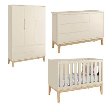 Imagem de Jogo De Quarto Para Bebê Completo 3 Portas Classic New Areia Fosco Com Natural - Reller
