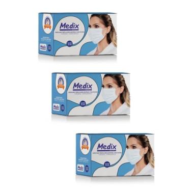 Imagem de Kit 3 caixas de Máscaras Azul Medix Tripla 50 Unidades Descartável com Elástico
