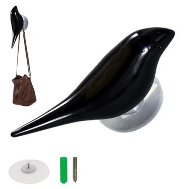 Imagem de Milnnie Ganchos decorativos criativos para pássaros - Ganchos pendurados na parede para entrada, casaco, chapéu, chave, coleira e mais - decoração de casa colorida e elegante (preto)