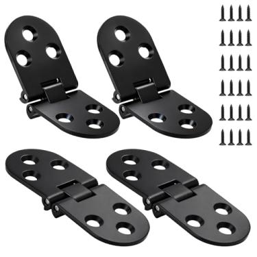 Imagem de 4 peças de dobradiça dobrável para máquina de costura preta, dobradiças de mesa dobráveis resistentes com parafusos, dobradiças de bandeja de mordomo, acessório de ferragens de armário para portas de
