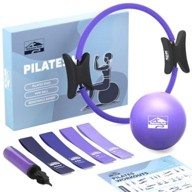 Imagem de Conjunto de anel e bola de Pilates com anel de exercício de 35,5 cm, mini bola, 4 faixas de resistência, pôster e bolsa de treino, kit de treino para força e tonificação do núcleo, acessórios de ioga