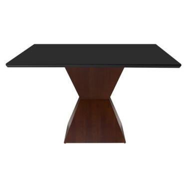 Imagem de Mesa de Jantar Quadrada Trapézio de Madeira com Tampo de Vidro - Djorg
