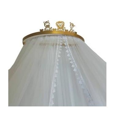 Imagem de Dossel com Mosquiteiro em Tule para Berço Luxo com Renda | Proteção Contra Mosquitos | Decoração Elegante para Quarto de Bebê(Dourado)