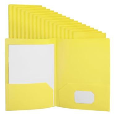 Imagem de PATIKIL Pastas de plástico amarelo com bolsos, pacote com 36 pastas de plástico com dois bolsos, tamanho carta resistente para porta-cartões de visita de escritório, 23,5 x 29 cm
