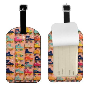 Imagem de Patins coloridos estampados 11 x 7 cm etiquetas fofas elegantes etiquetas de bagagem malas acessórios de viagem elegantes