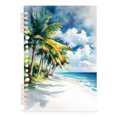 Imagem de Burbuja Caderno de palmeiras de praia, papel pautado universitário A5 com 60 folhas, fichário para escritório, 1 pacote