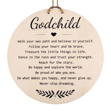 Imagem de Placa suspensa de madeira afilhada, lembrança de batismo afilhada dos padrinhos, presente de placa de madeira religiosa inspiradora, decoração de placa de batismo de aniversário da primeira comunhão