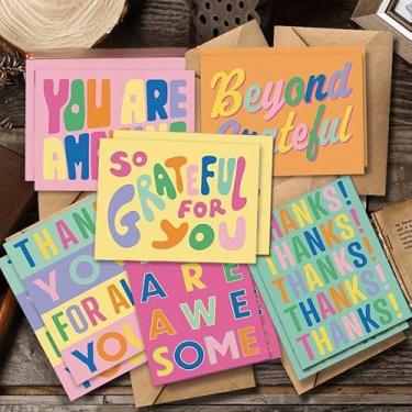 Imagem de Conjunto de 12 cartões coloridos de agradecimento (10 x 15 cm) com 6 cartões e 6 envelopes | cartões em branco