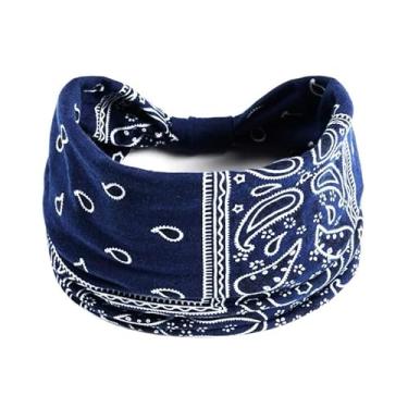 Imagem de Kit 2 Faixas de Testa Esportivas Unissex Preto e Branco | Testeira Antissuor para Academia, Corrida e Tênis(Azul marinho)