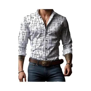 Imagem de Camisa Masculina De Manga Longa Com Estampa Xadrez Oversized, Luxuosa 