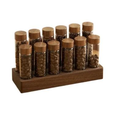 Imagem de Suporte Expositor De Tubos De Grãos De Café Em Madeira Maciça Com Vidr