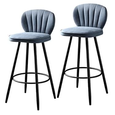 Imagem de Banquetas de metal giratórias de 360° com encosto, conjunto de 2 cadeiras de bar estofadas ajustáveis, bancos de bar com altura de balcão sem braços com perna de metal preto