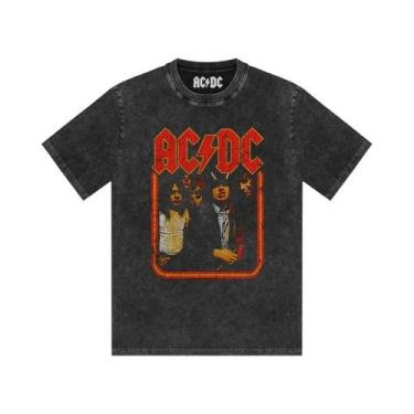 Imagem de Camiseta Masculina Estampada AC/DC Band, Lavada, Retro, Manga Curta, C