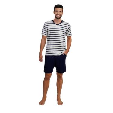 Imagem de Pijama Masculino Curto Viscolycra Listrado Marinho/Off - 268057 - Podi