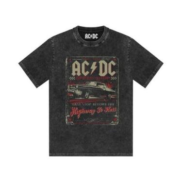 Imagem de Camiseta Masculina Estampada AC/DC Band, Lavada, Retro, Manga Curta, C