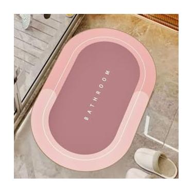 Imagem de Tapete Super Absorvente Antiderrapante Secagem Rápida – Tapete Impermeável com Veludo Cristal para Porta e Banheiro(Rosa,1)