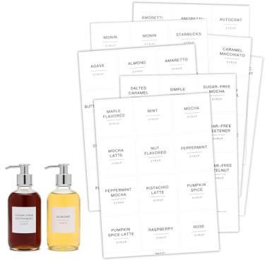 Imagem de 84 peças de etiquetas de xarope de café, branco minimalista, pré-impresso, adesivos de xarope de café, à prova d'água, adesivos de bomba, xaropes, café, conjunto de etiquetas para garrafas