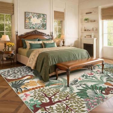 Imagem de GarveeHome Tapetes de área grande 22 x 30,5 cm para sala de estar, tapete lavável com animais da selva, macio, antiderrapante, tapete para interior, com detalhes finos para quarto, sala de jantar