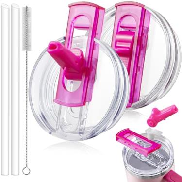 Imagem de ANTAND Pacote com 2 tampas de substituição de canudo destacável para Stanley Quencher H2.0 e ProTour de 1,134 g, tampas à prova de vazamento para acessórios Stanley Cup 1,134 g, fácil de limpar (rosa