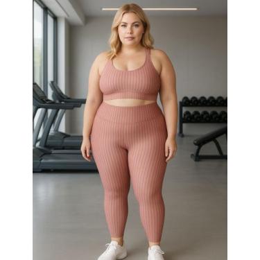Imagem de Conjunto Plus Size Fitness 3D Cropped Bojo Removível e Legging Cintura