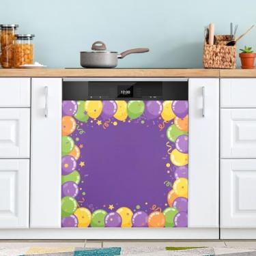 Imagem de ATTX Balões Mardi Gras capa magnética para lava-louças | Adesivo decorativo de eletrodomésticos de 58 x 66 cm para armários domésticos e eletrodomésticos (228)