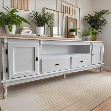 Imagem de Rack Para Com Pés Luiz Xv 2 Gavetas 2 Portas E Nicho - Branco Laca