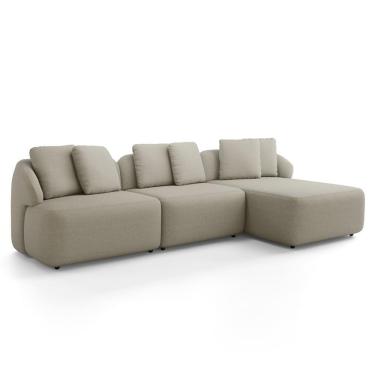 Imagem de Sofá 3 Lugares Com Chaise Direito Sala Living 254cm Arlo F04 Linho Bege - Lyam Decor
