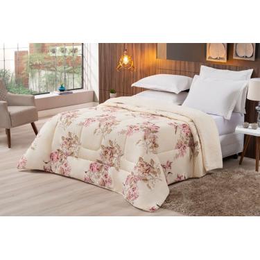 Imagem de Coberdrom Sherpa/Percal 180 Fios Estampado King Gran Moratta 01 Peça - Caqui Floral