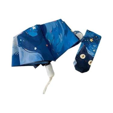 Imagem de Guarda-chuva Dobrável Feminino Azul Verde Roxo Com Estampa De Gato Car