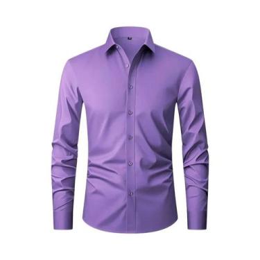 Imagem de Camisa Social Masculina Slim Fit XXL Manga Longa Cor Sólida Primavera 