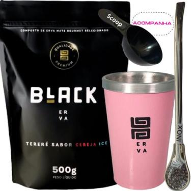 Imagem de Kit Tereré Black Erva Mate 500g+ Copo Alumínio Térmico ROSA + Bomba Tr