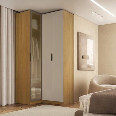 Imagem de Guarda-roupa de Canto Reto 3 Portas 1 Reflecta Altezza Freijó/Off White