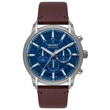 Imagem de Relógio Masculino Prata Orient Pulseira de Couro Cronógrafo