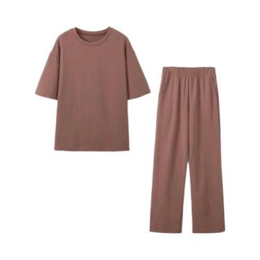 Imagem de Conjuntos De Camisas E Calças Vintage Femininas, Camiseta De Gola Redo