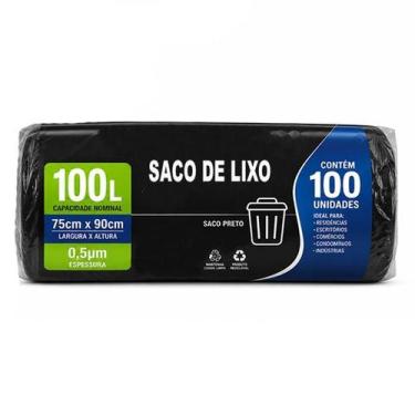 Imagem de Saco de Lixo 100 Litros 750x900x0,5mm com 100 Unidades Preto - Tend